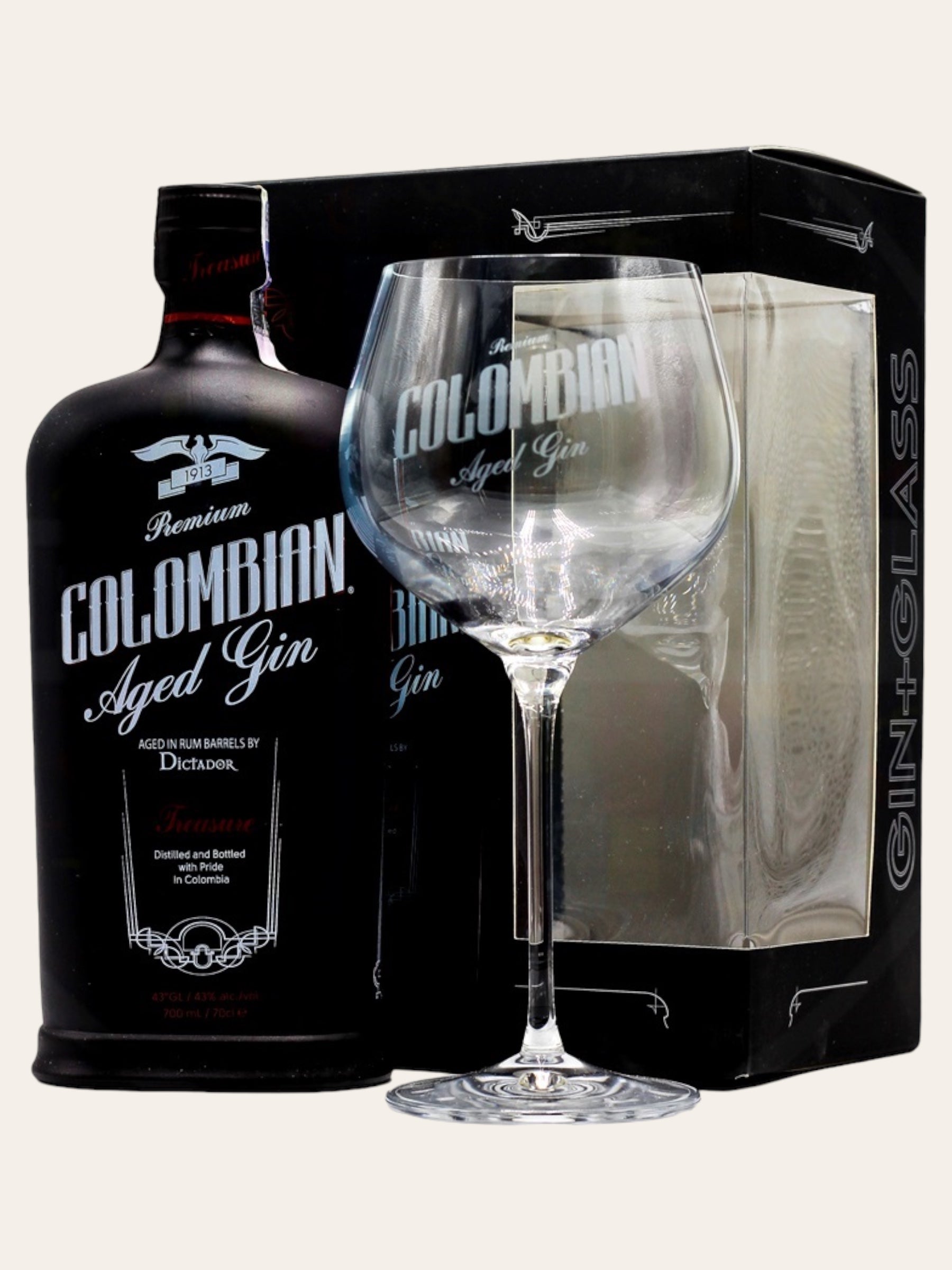 Colombian Dictator Aged Gin + glass